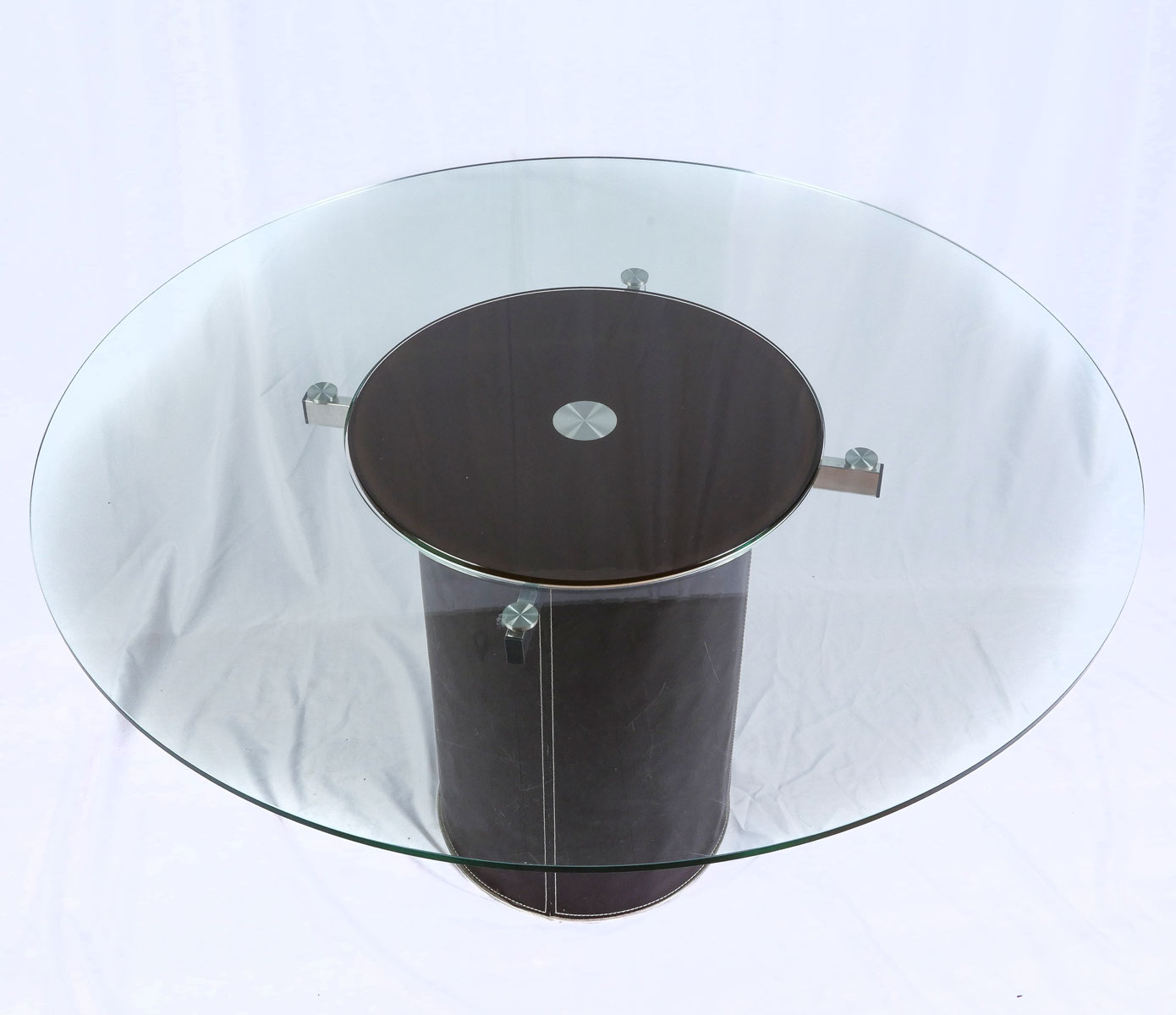 MODERN GLASS & LEATHER TABLE: