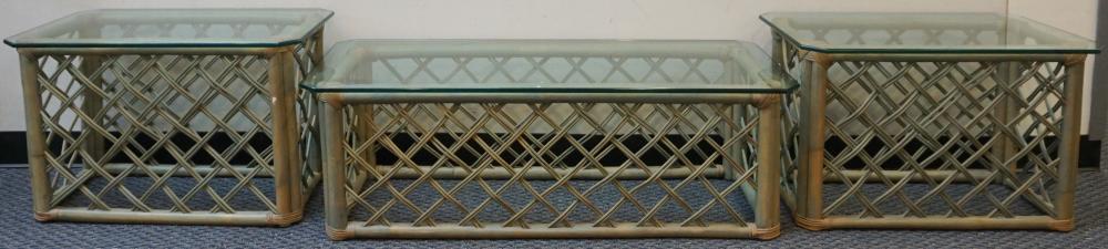 MODERN GREEN STAINED RATTAN AND