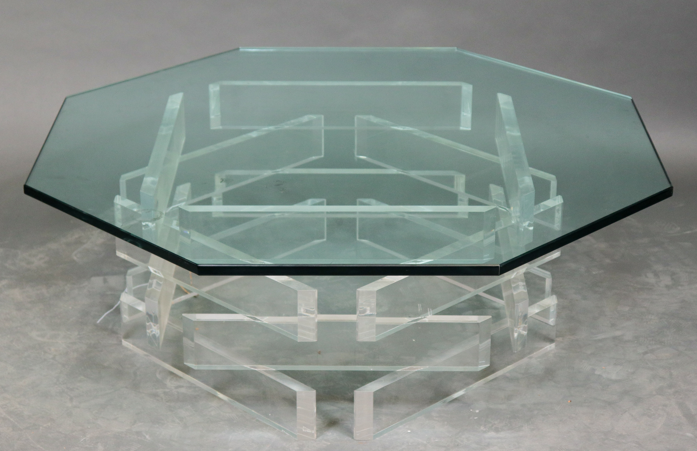 MODERN HEXAGONAL LUCITE & GLASS