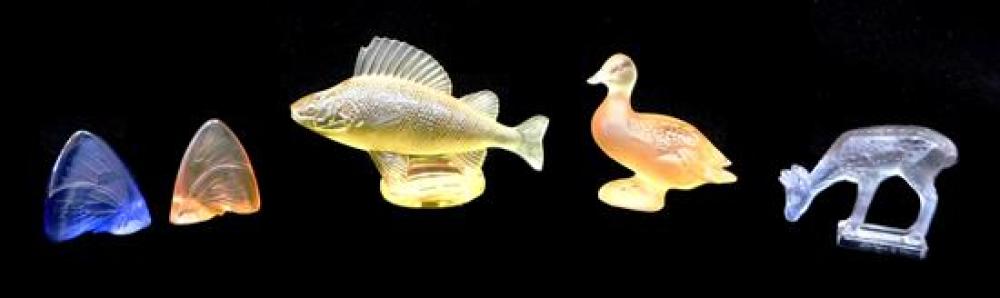 MODERN LALIQUE, FIVE COLORED