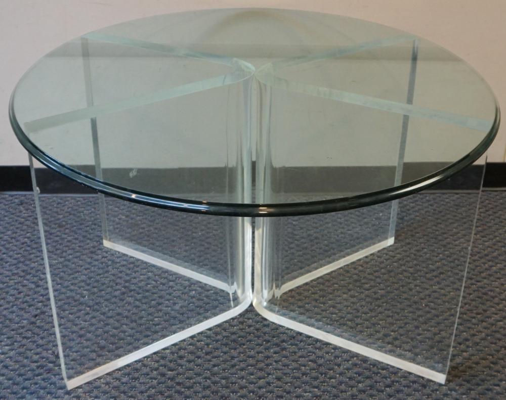 MODERN LUCITE BASE AND GLASS TOP