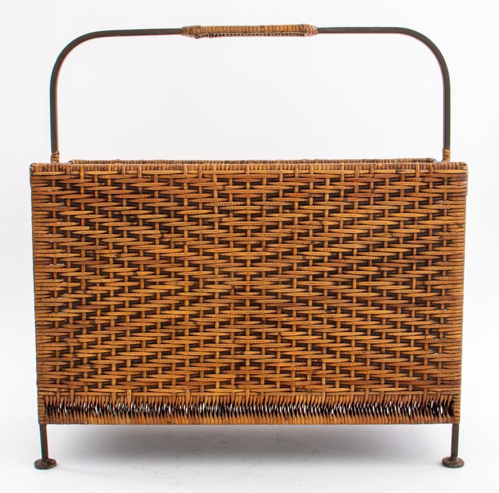 MODERN METAL & WICKER MAGAZINE RACK