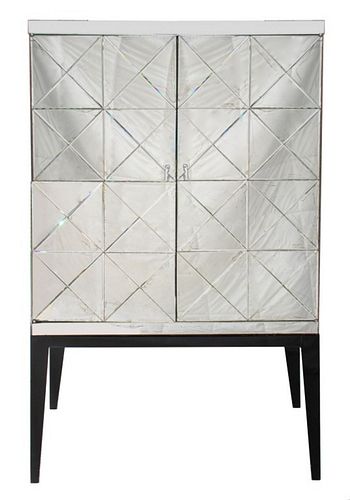 MODERN MIRRORED EBONIZED WOOD TWO