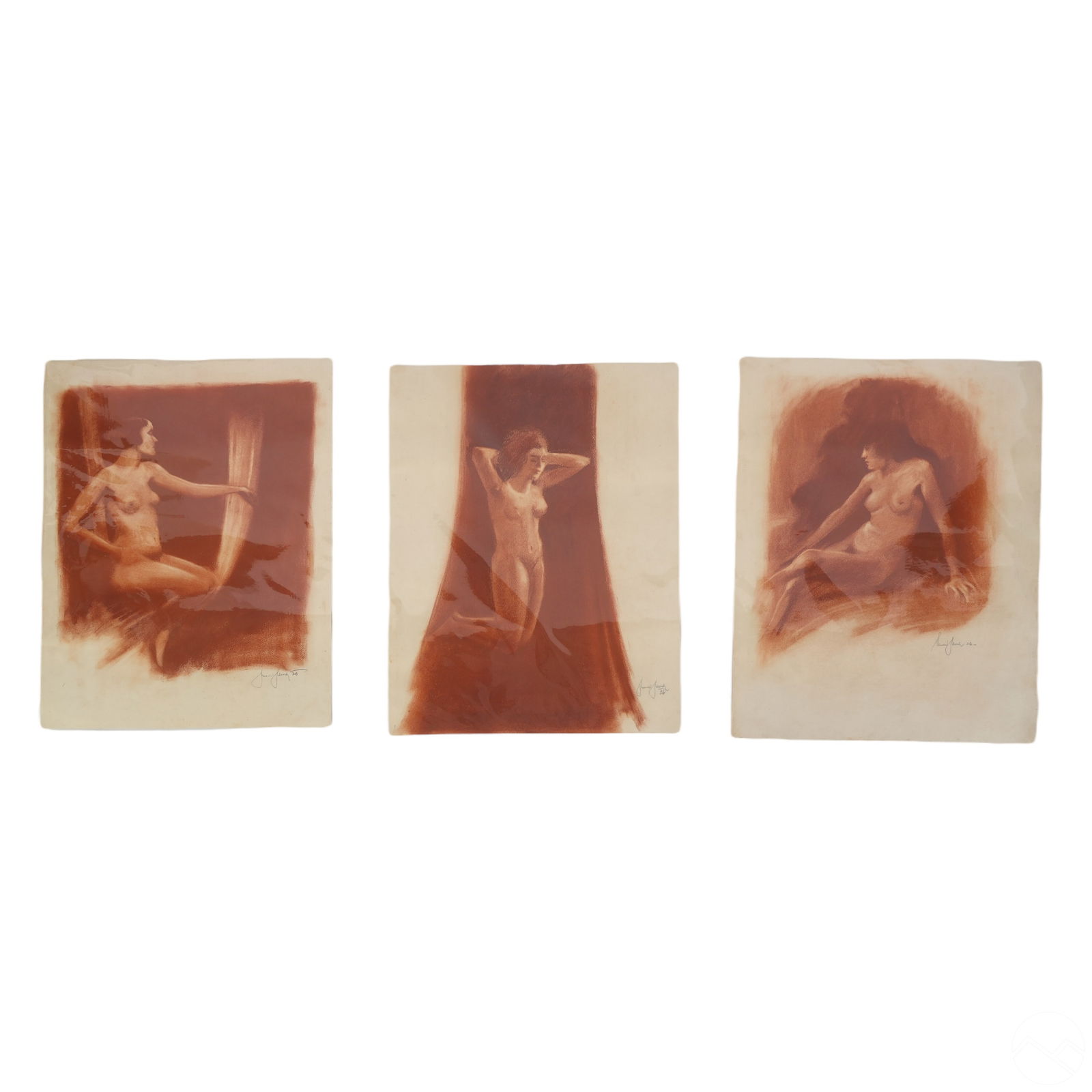 MODERN NUDE FIGURAL RED CHARCOAL