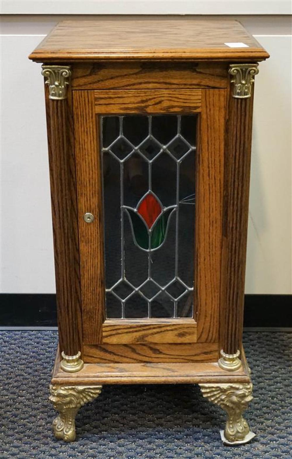 MODERN OAK AND CAST BRASS