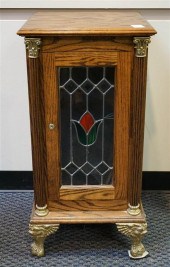MODERN OAK AND CAST BRASS CABI