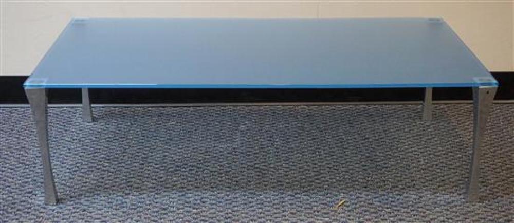 MODERN PALE BLUE GLASS TOP CHROME