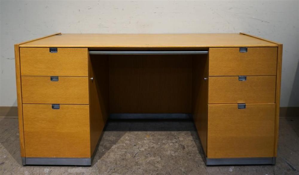 MODERN PICKLED OAK TWO-PEDESTAL