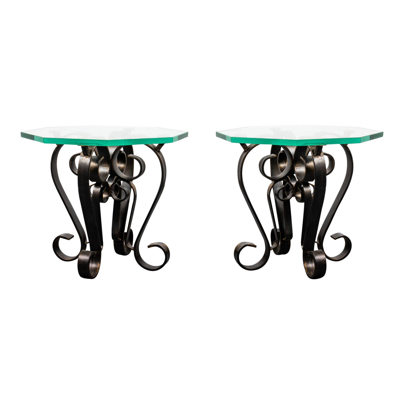 MODERN SCROLLED METAL & GLASS TOP
