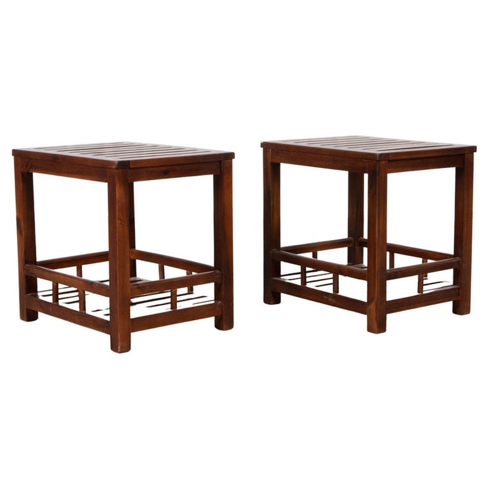 MODERN SLATTED WOOD SIDE TABLES, PR