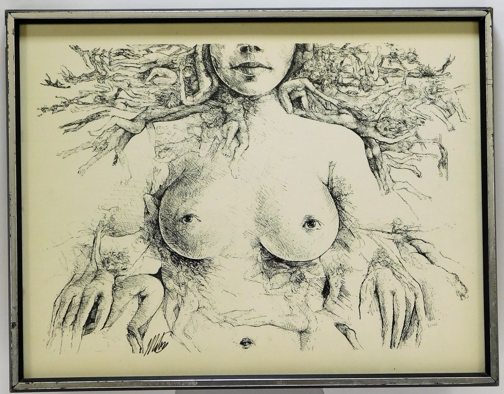 MODERN SURREALIST ETCHING OF NUDE