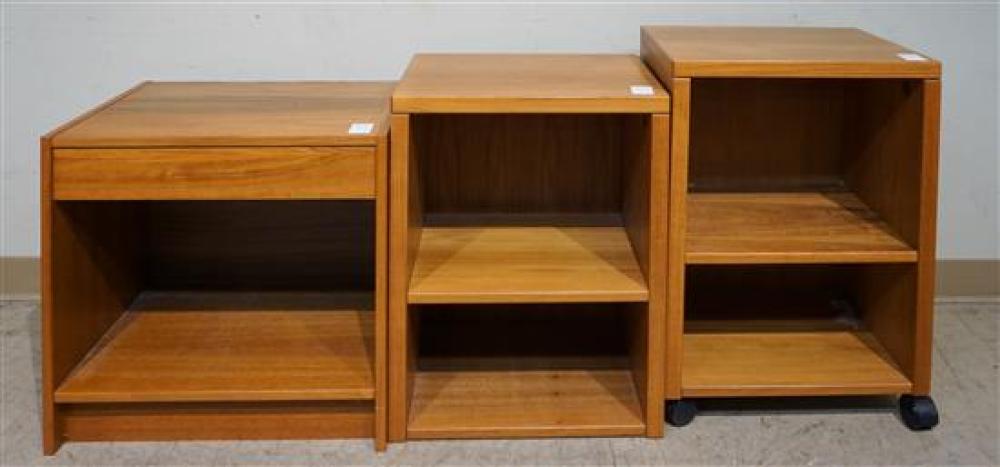 MODERN TEAK LOW OPEN BOOKCASE AND