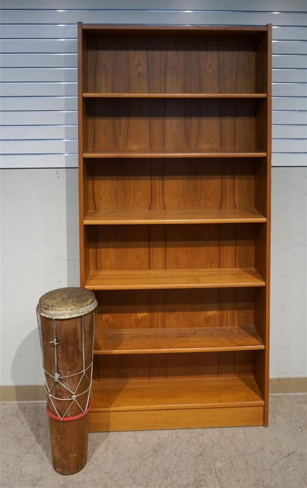 MODERN TEAK OPEN BOOKCASE,