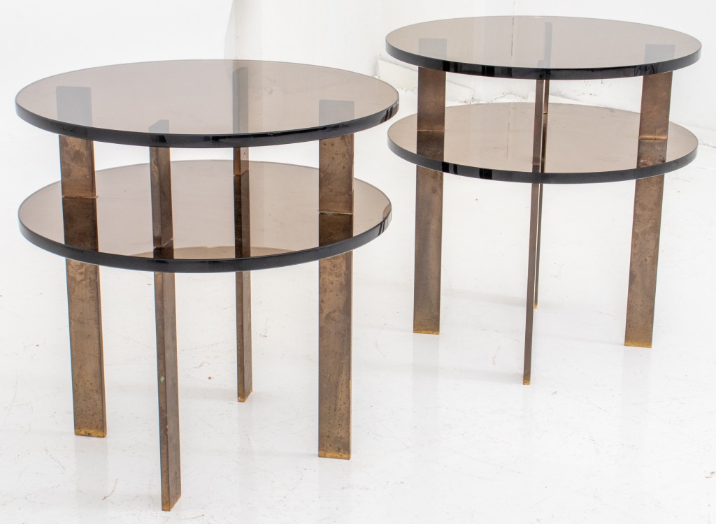MODERN TWO TIER GLASS & GILT BRONZE