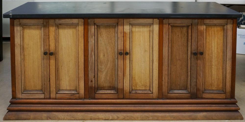 MODERN WALNUT SLATE TOP CREDENZA,