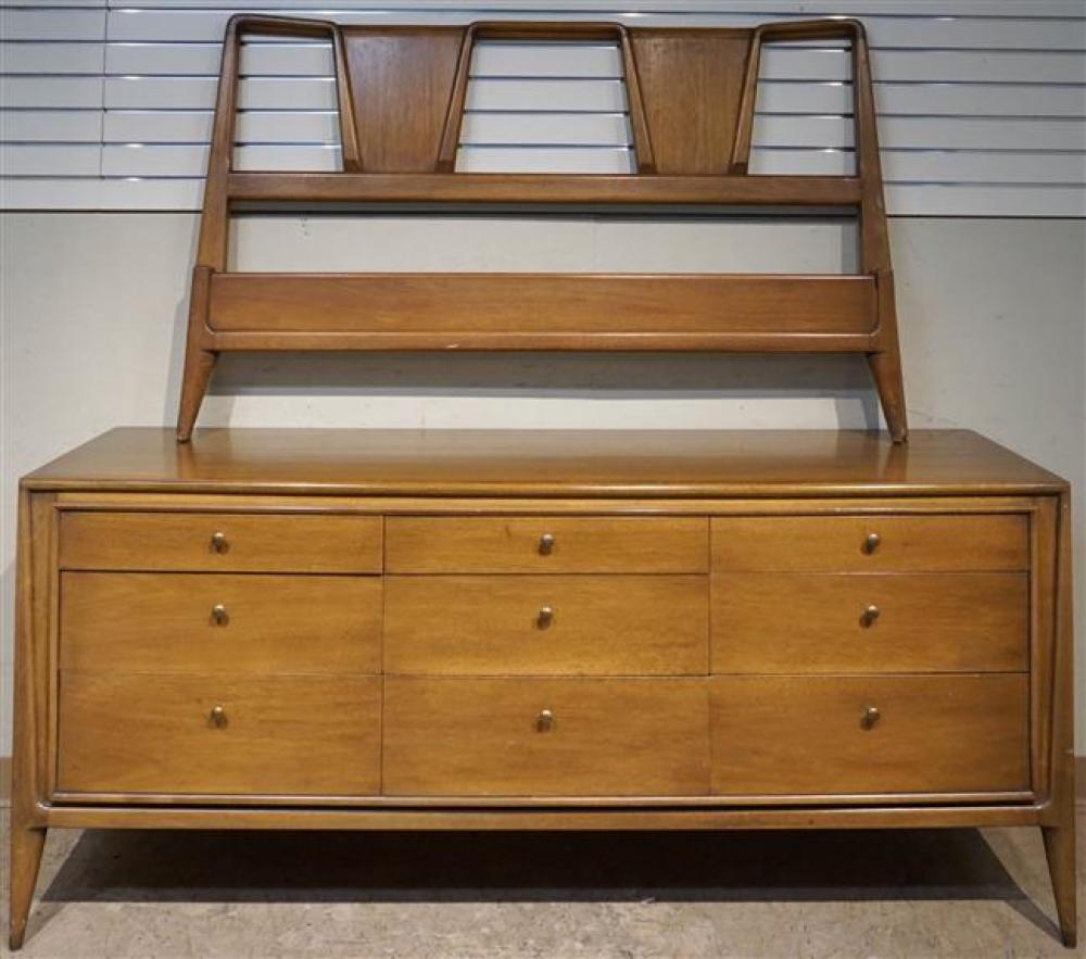 MODERN WALNUT TRIPLE DRESSER AND