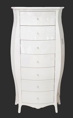 MODERN WHITE LACQUER 7-DRAWER BOMBE