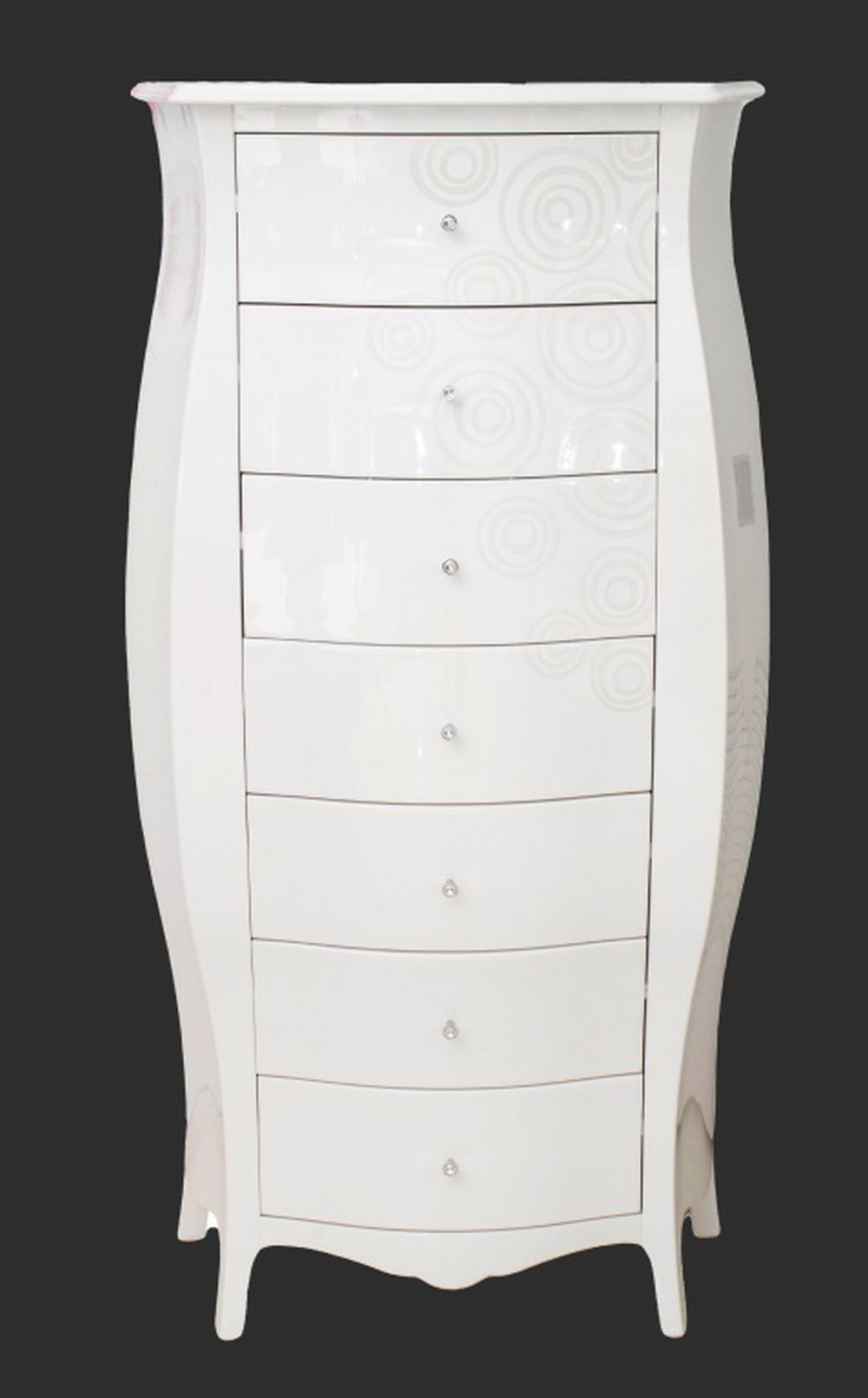 MODERN WHITE LACQUER 7-DRAWER BOMBE
