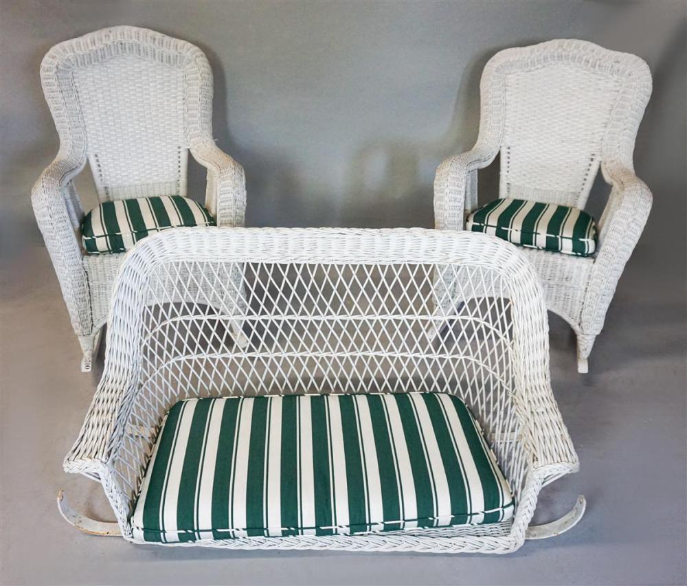 MODERN WHITE WICKER PATIO SWING AND