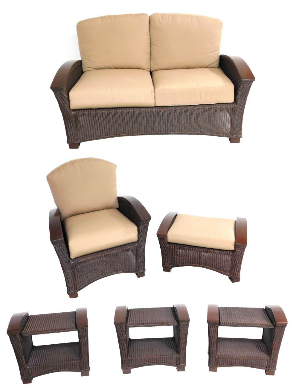 MODERN WICKER SUITE, SIX PIECES