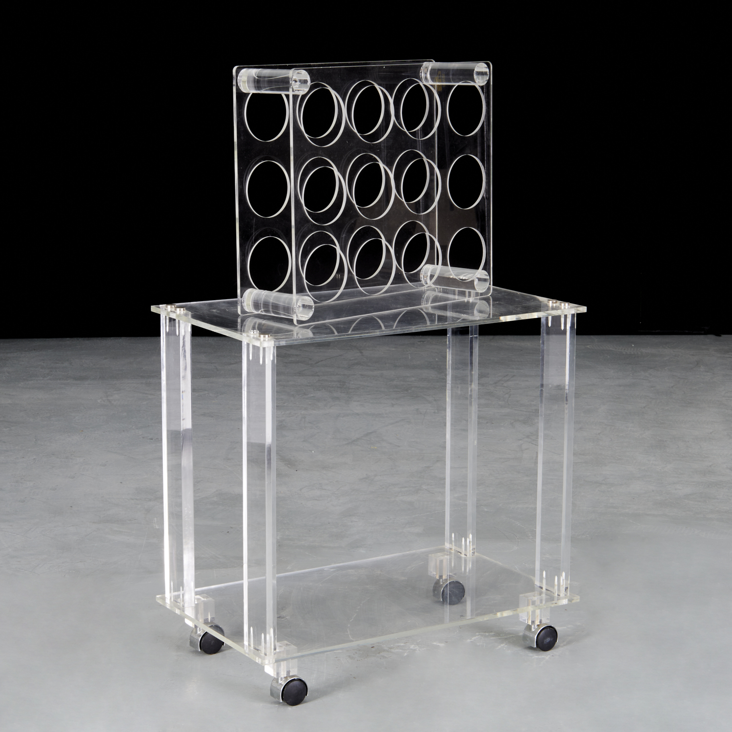 MODERNIST ACRYLIC BAR CART AND WINE
