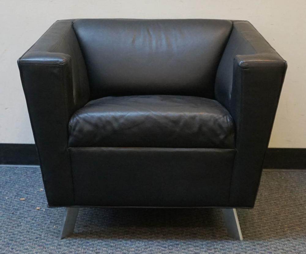 MODERNIST BLACK LEATHER UPHOLSTERED