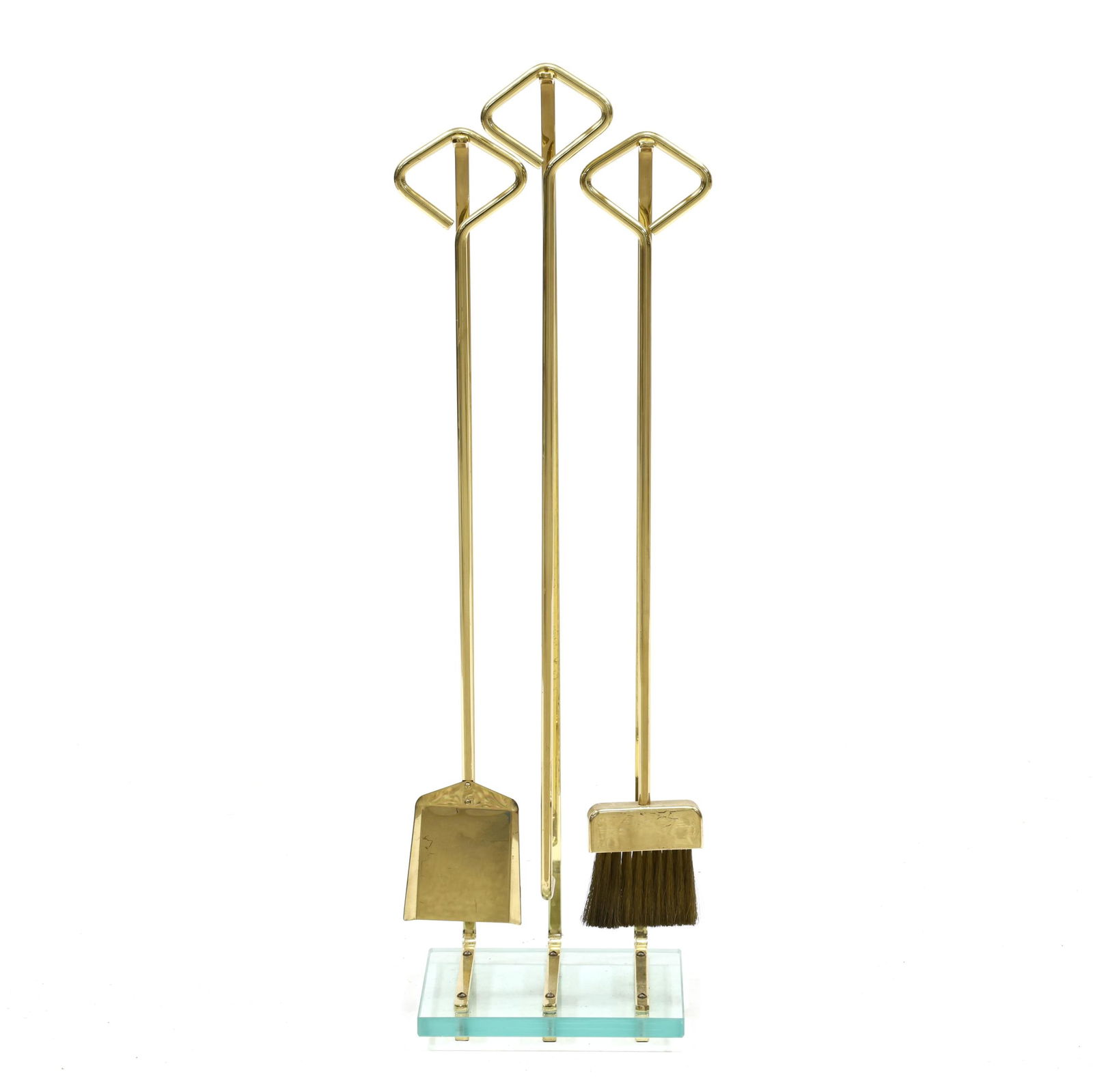MODERNIST BRASS AND GLASS FIREPLACE