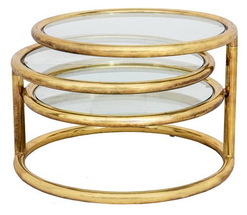 MODERNIST BRASS AND GLASS TABLE,