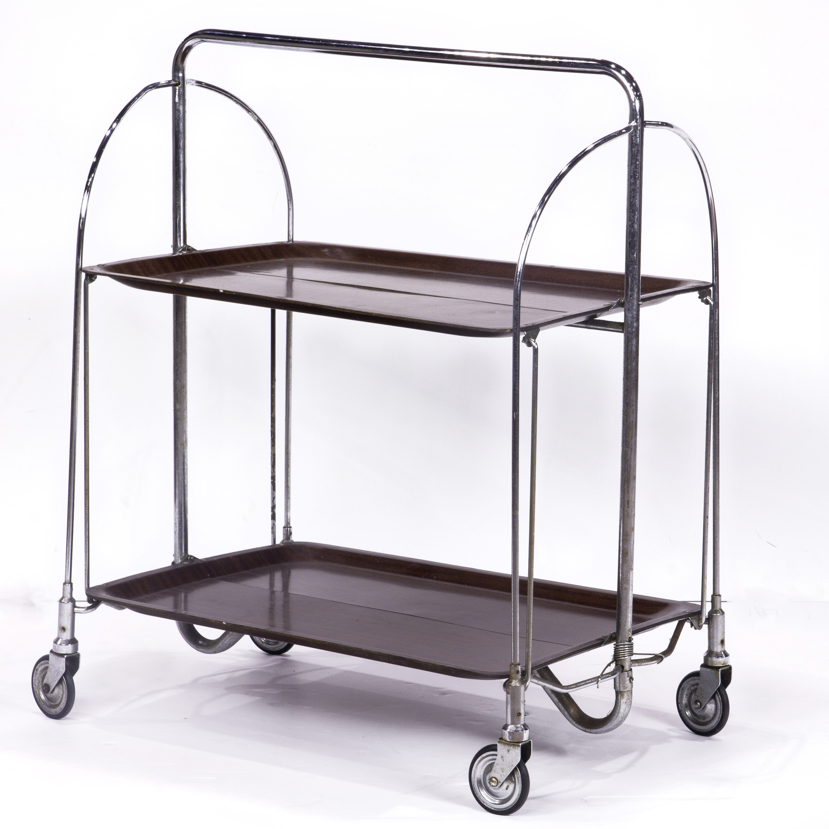 MODERNIST CHROME ROLLING BAR CART