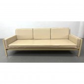 Modernist Cream Vinyl Sofa Cou