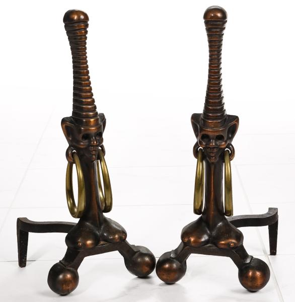 MODERNIST FIGURAL BRONZE ANDIRONS