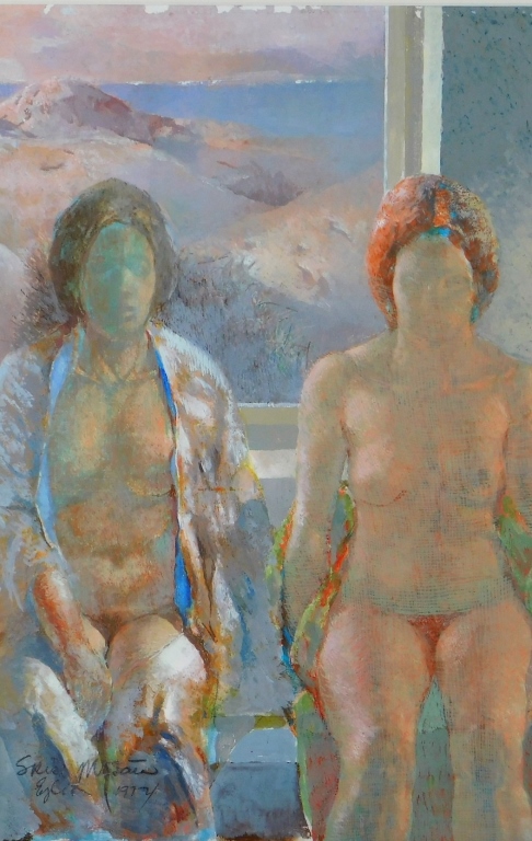 MODERNIST GOUACHE PAINTING OF TWO