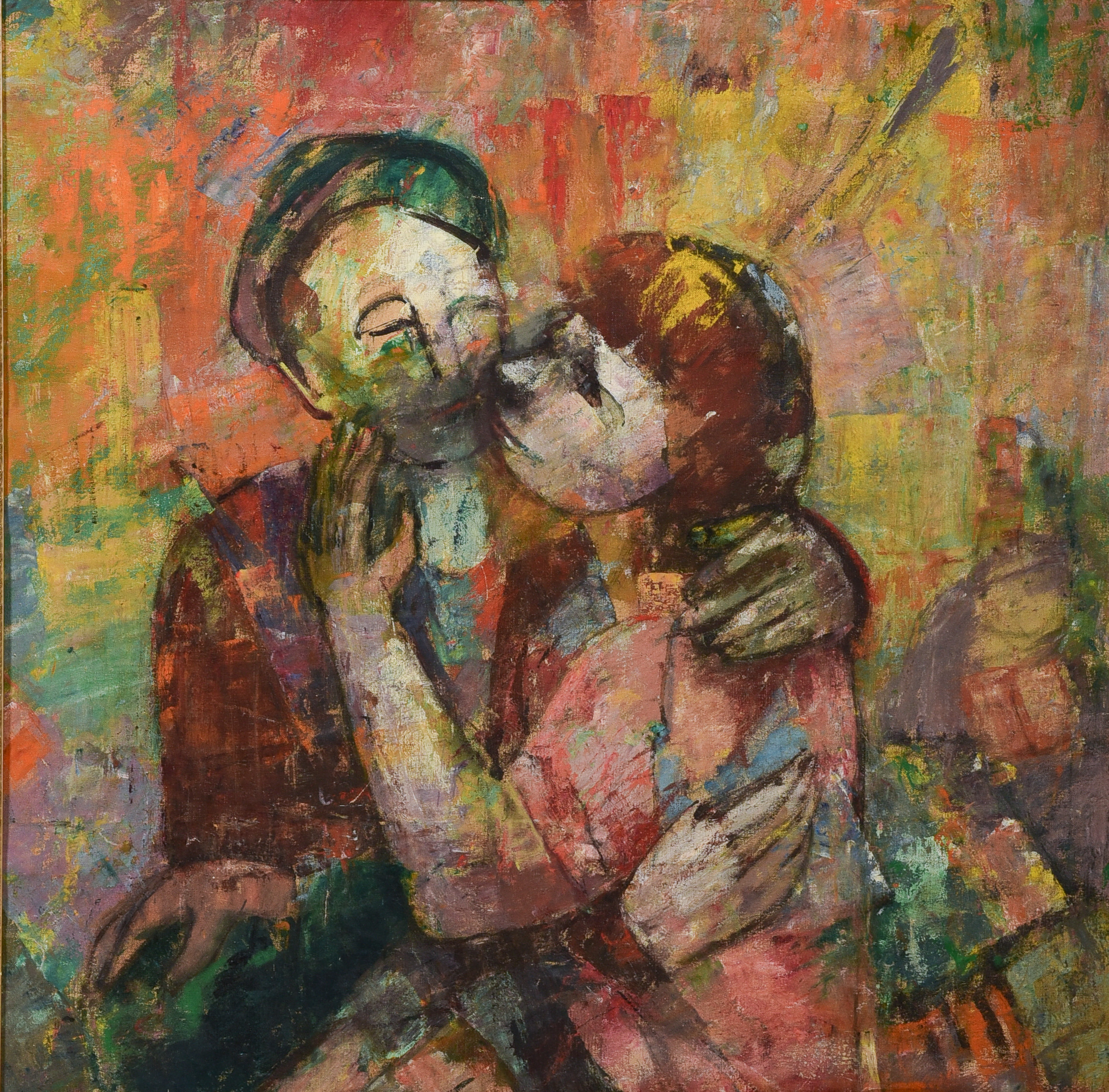 Modernist painting of a couple, oil