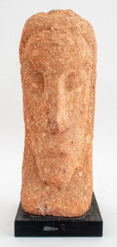 MODERNIST PINK SANDSTONE HEAD