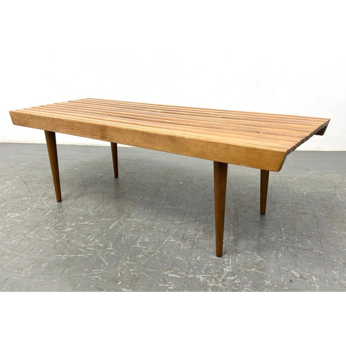 Modernist Slat Bench. Tapered peg