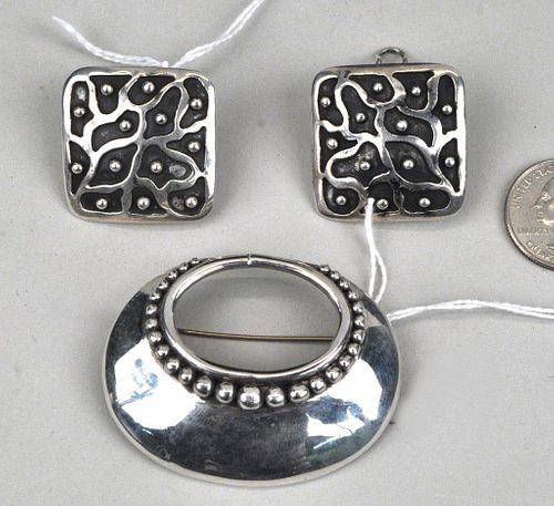 MODERNIST STERLING PIN & PAIR
