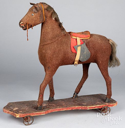 MOHAIR PLATFORM HORSE PULL TOY,