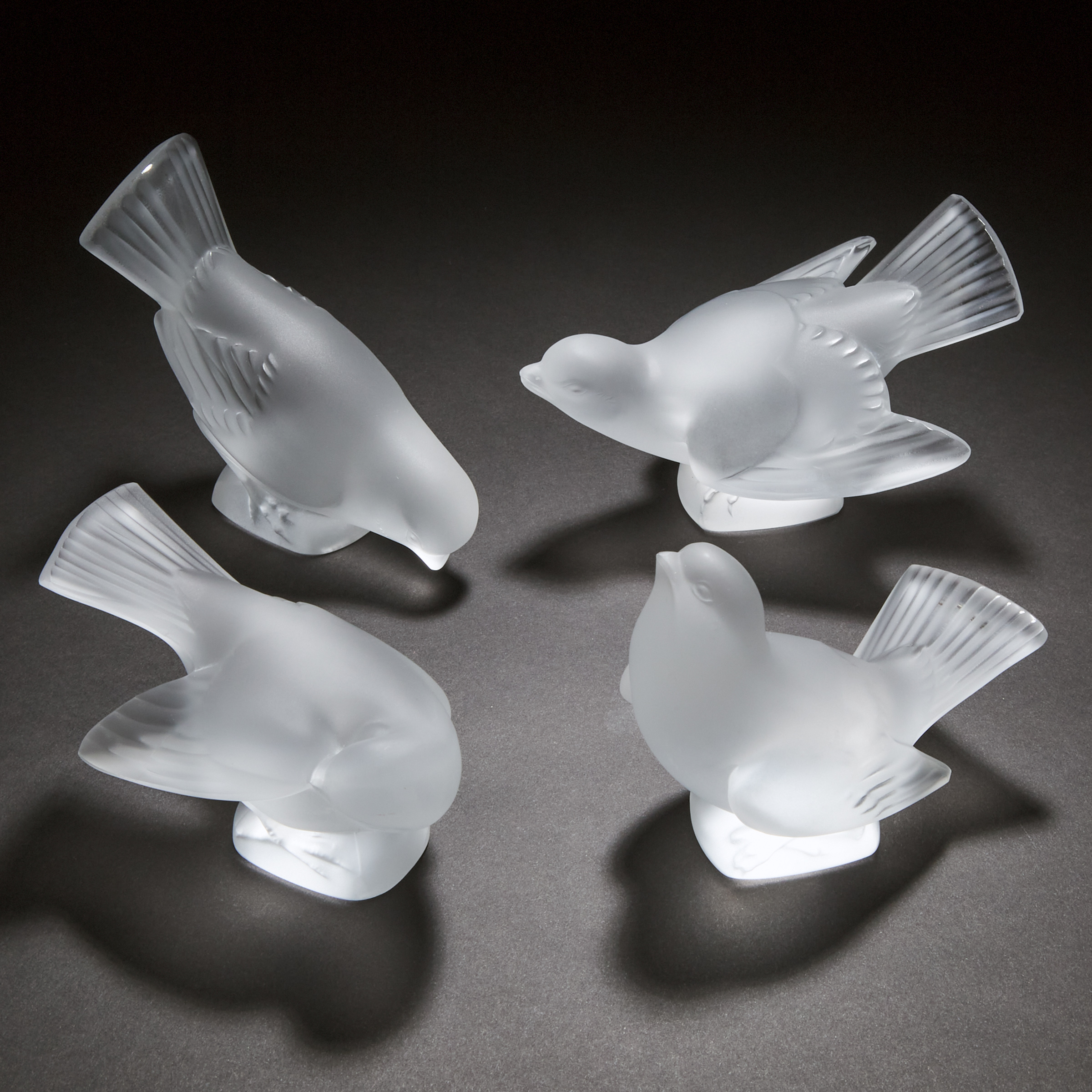 'Moineaux' Four Lalique Moulded and