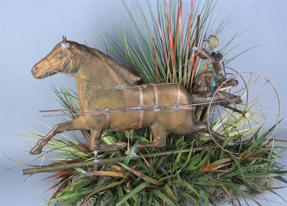 MOLDED COPPER HORSE WITH SULKY