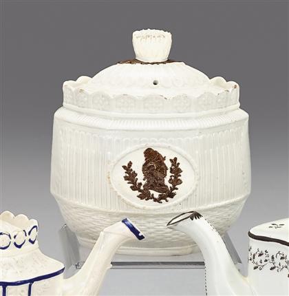 Molded pearlware covered sugar bowl