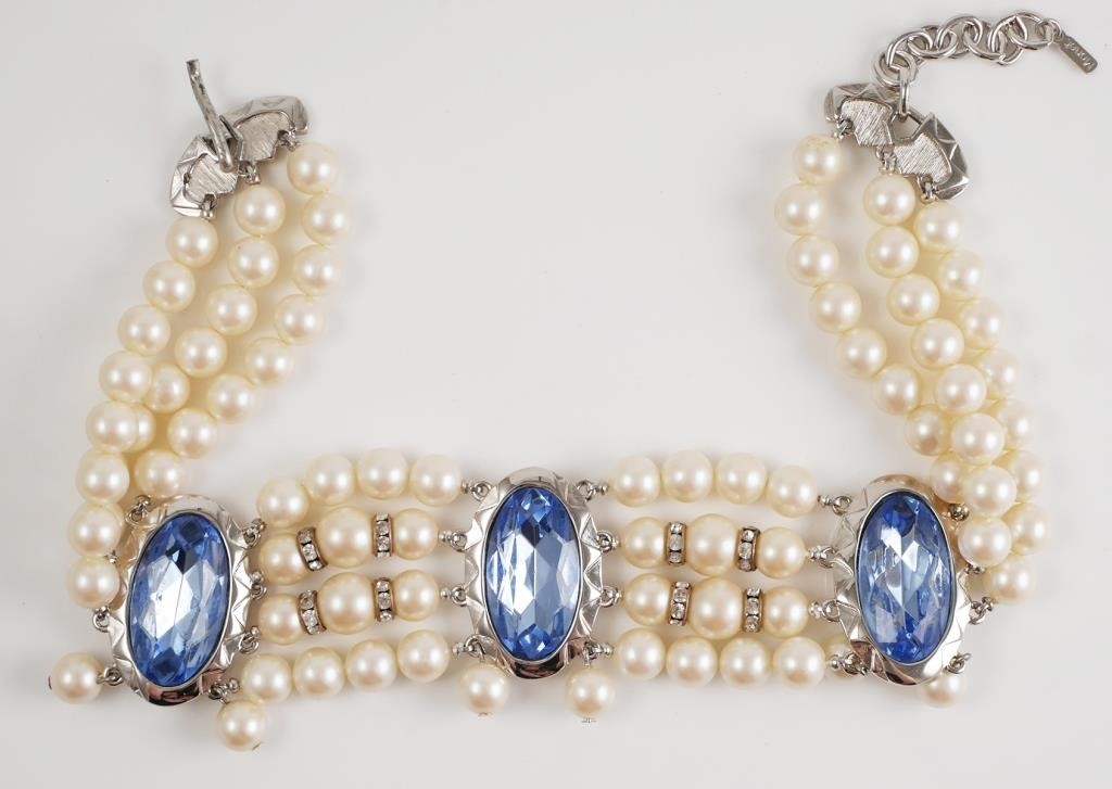 MONET RETRO TRIPLE STRAND FAUX BLUE