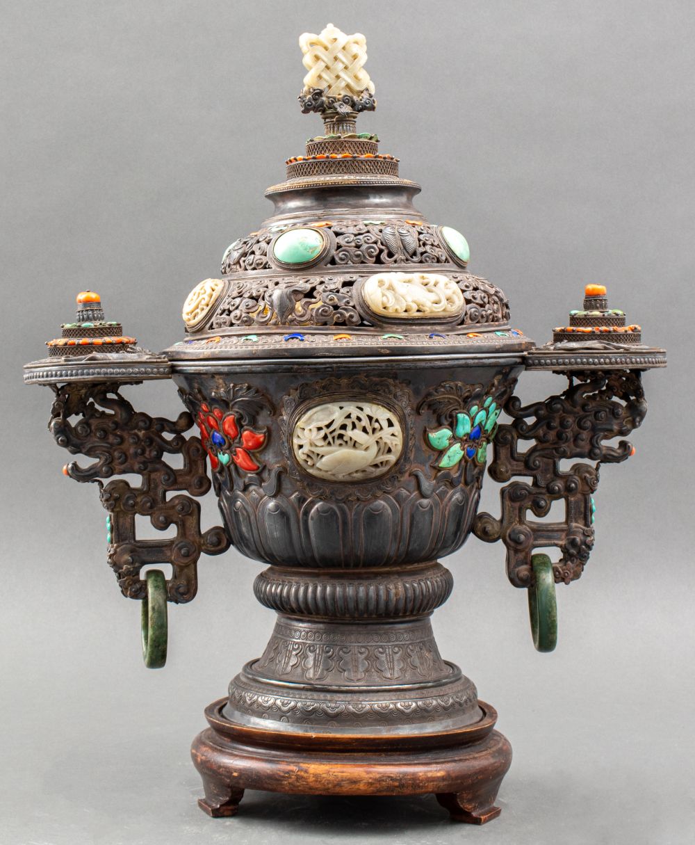 MONGOLIAN LIDDED SILVER CENSER WITH