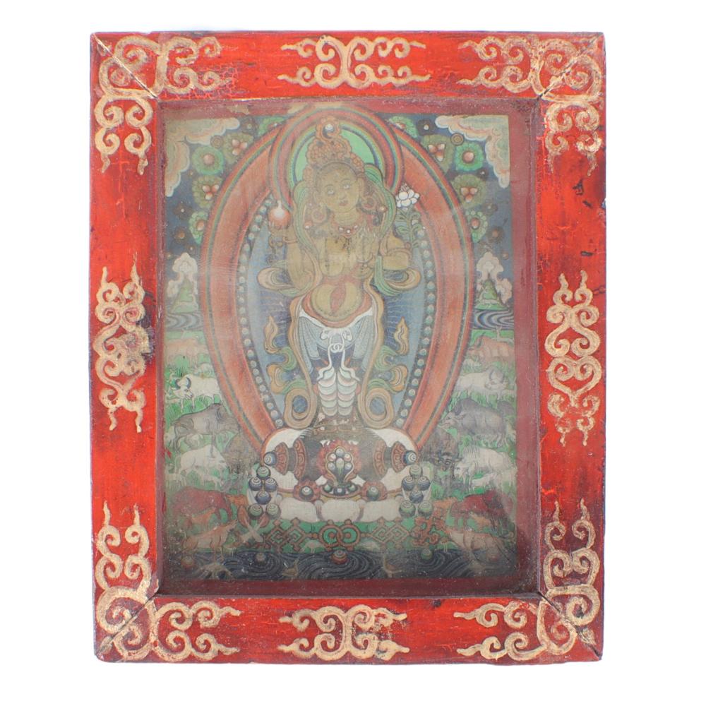 MONGOLIAN PAINTED WOODEN BOX WITH A