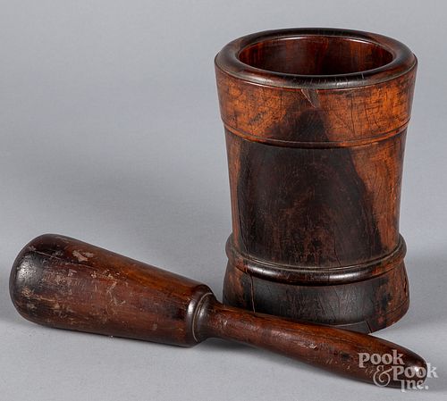 MONKEY WOOD MORTAR AND PESTLE, 18TH