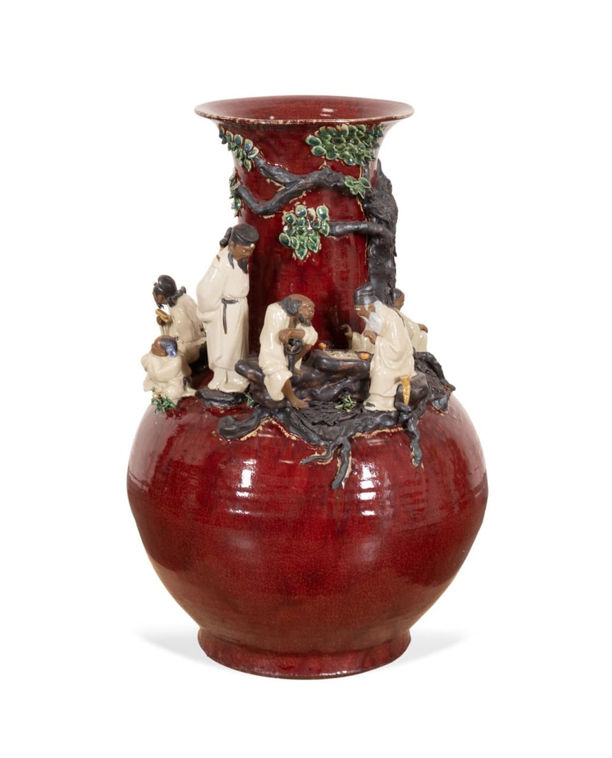 MONUMENTAL ASIAN FLAMBE BOTTLE VASE
