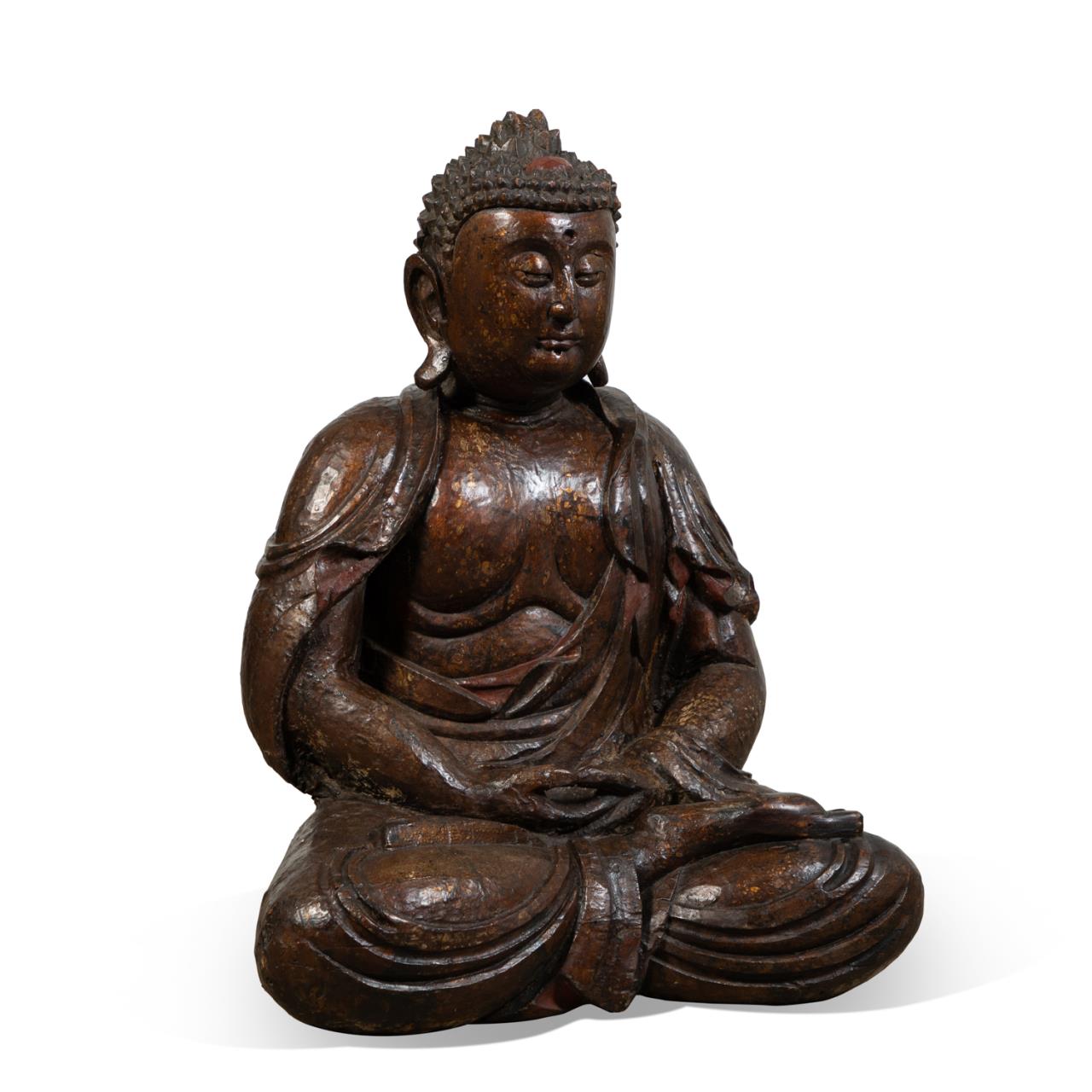 MONUMENTAL CARVED WOOD SEATED