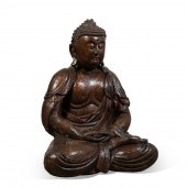 MONUMENTAL CARVED WOOD SEATED