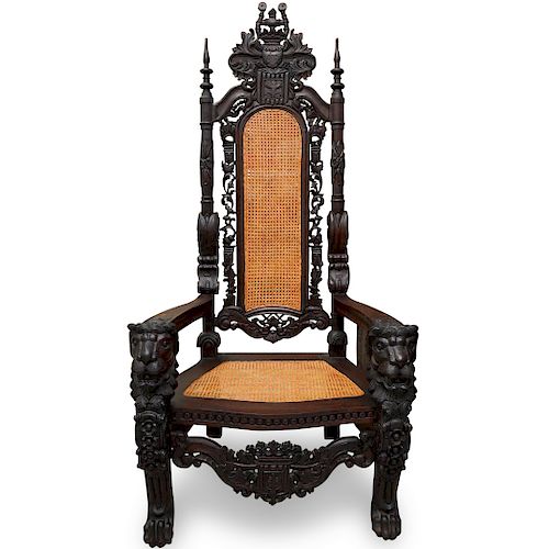 MONUMENTAL CARVED WOOD THRONE