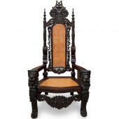 MONUMENTAL CARVED WOOD THRONE