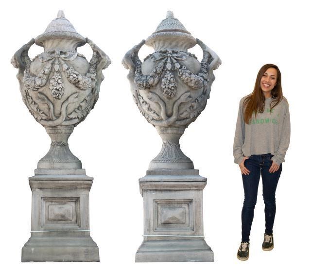 MONUMENTAL CAST STONE GARDEN URNS &
